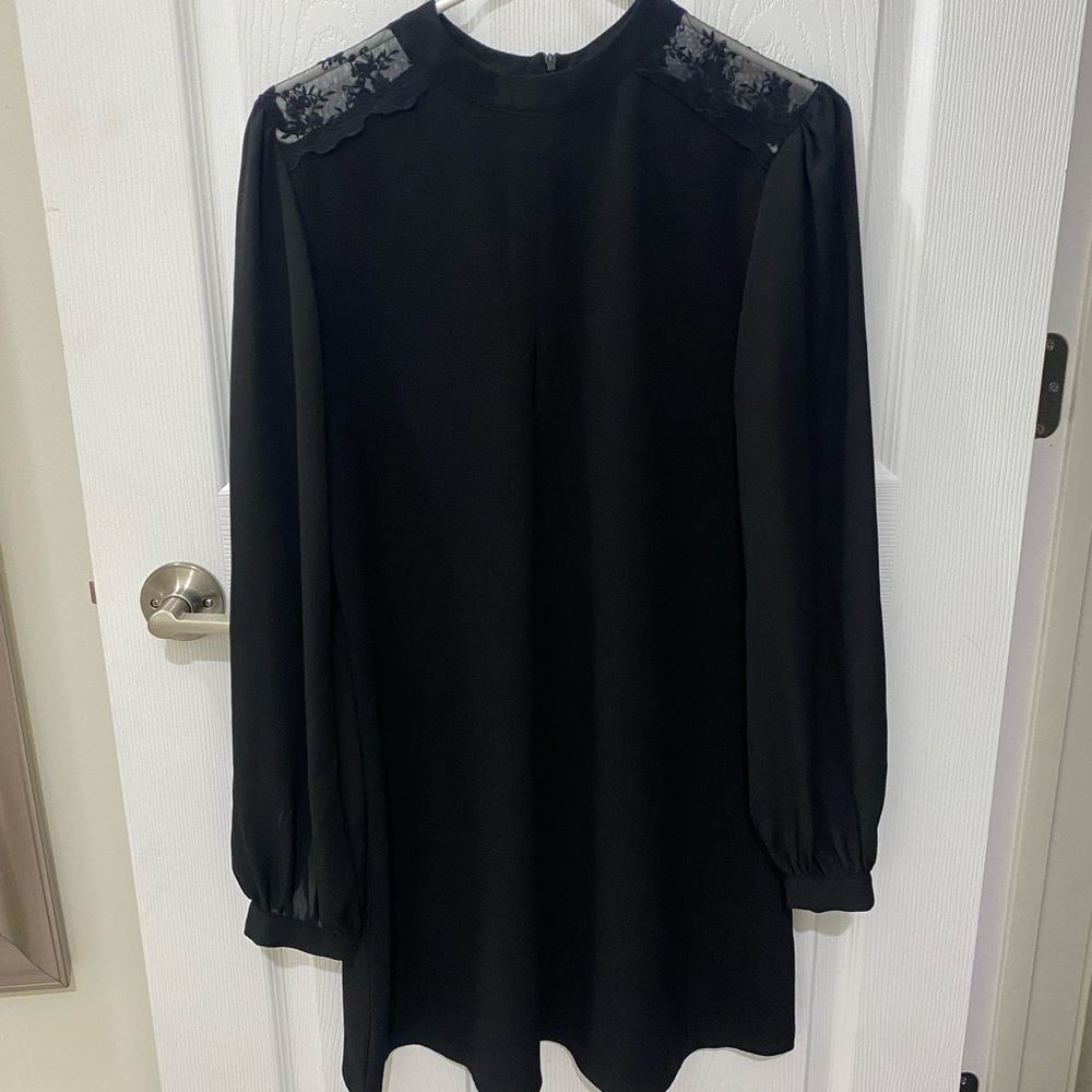 Atmosphere Black Long Sleeve Dress with Lace Accents